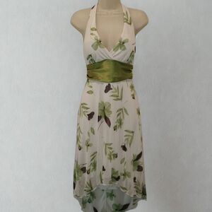 Speechless Green Floral Halter Maxi Dress with Satin Waist Bow – Size M